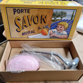 Wandhouder met zeepbol ,  " Porte Savon Mural " = Nikkel/Rozen