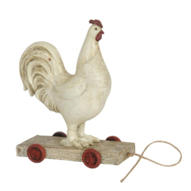 Haan op wielen > 15x7x17 cm
