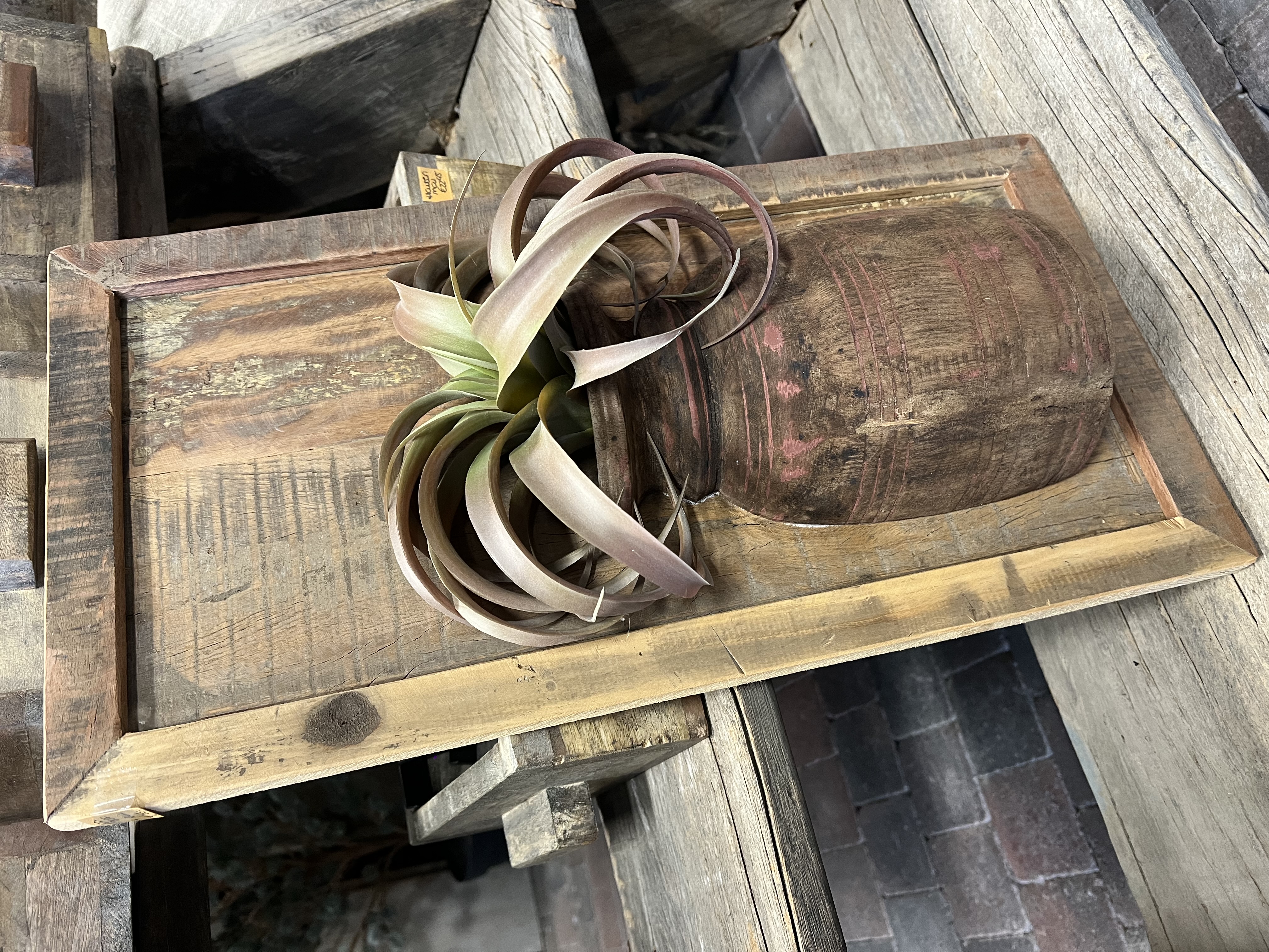 Wandbord oud hout met - halve / Nepalese kruik 55x28cm ( zie foto incl deco ) 