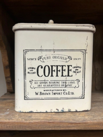 Opbergtrommel creme oldlook " COFFEE " > 20 x 15,5 x 21,5 cm