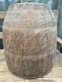 Oud houten pot/kruik met deksel ( Pot&Top) h 38 cm