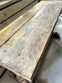 Oud houten Sidetable met sierlijk, stoer onderstel 119 cm > A