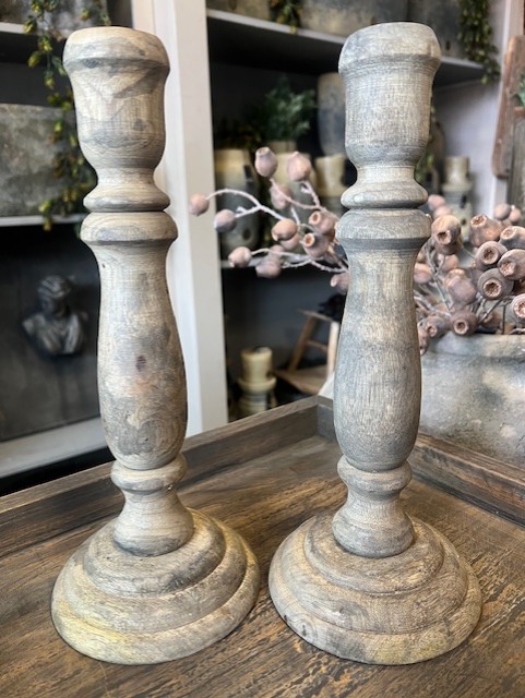 Kandelaar grey hout > h 30 cm