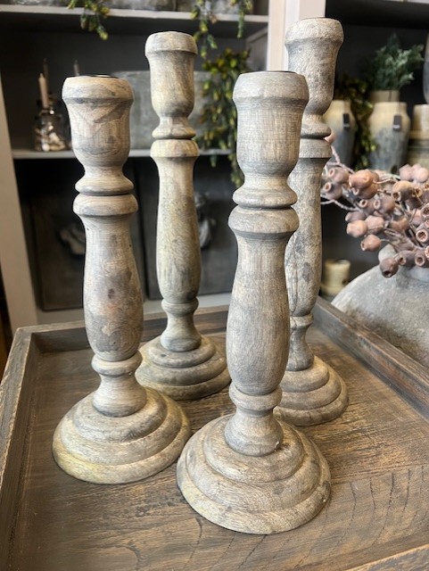 Kandelaar grey hout > h 35 cm