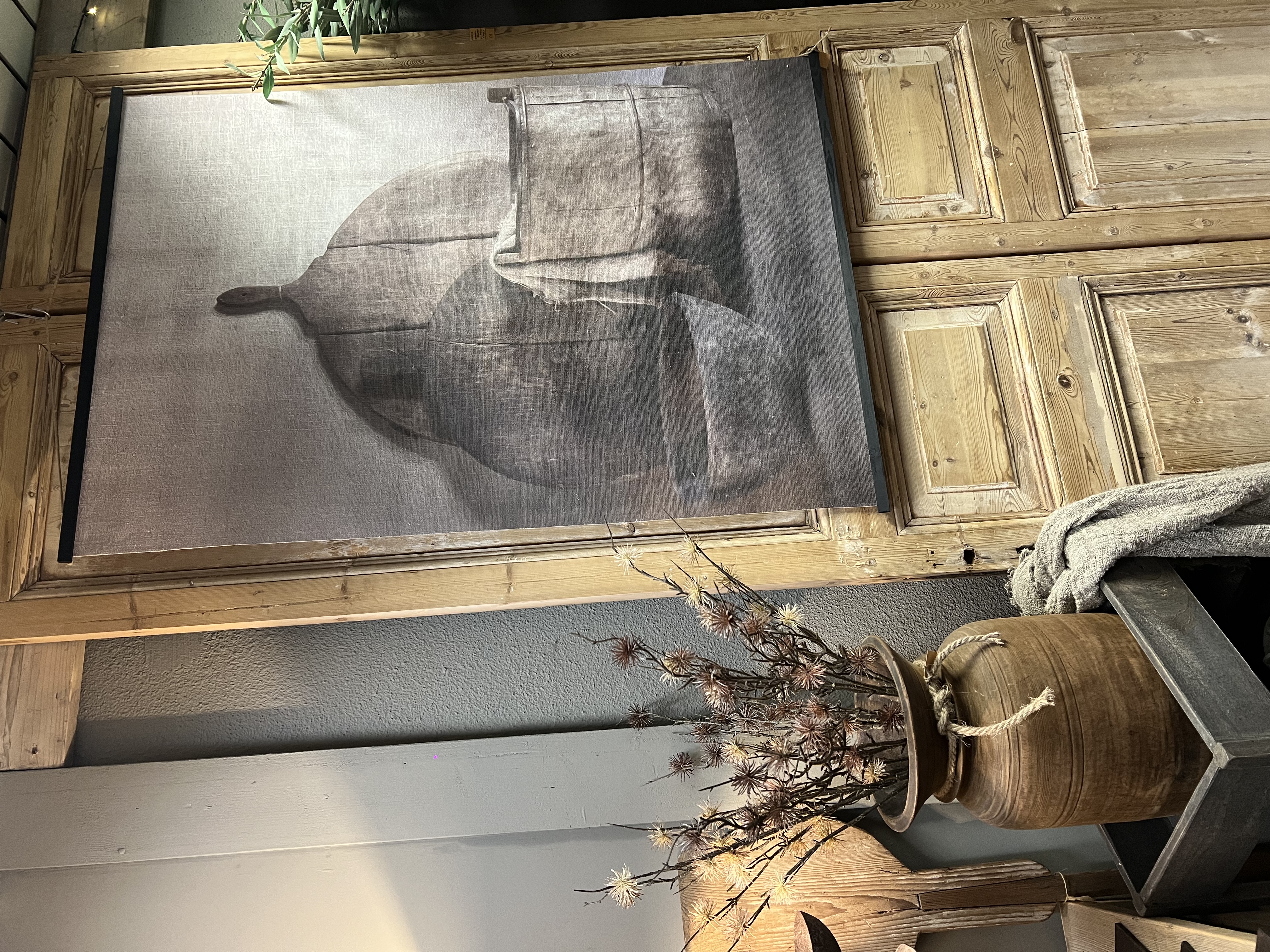 Linnen wanddoek : " in de keuken "  120 x 85 cm