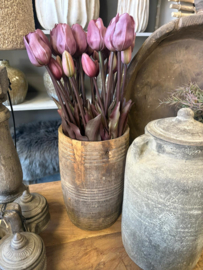 Tulp boeket donker roze  met sober blad  L