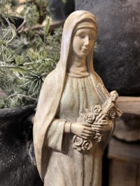 Madonna / Maria met kruis  vergrijsd/blauw > h 35 cm