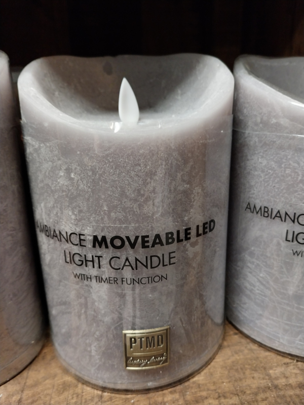 LED Light Candle rustic suede grey moveable flame L