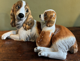 Groot Italiaans Keramisch Hondenbeeld – Spaniel met Pup – Vintage 70s