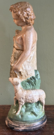Antiek Religieus Beeld Johannes de Doper met Lam