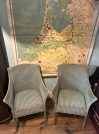 Set van 2 Vintage Gevlochten Armstoelen – Grijs/Groen (Epe)