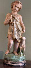 Antiek Religieus Beeld Johannes de Doper met Lam