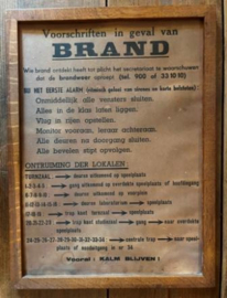 Vintage brandinstructie bord in lijst