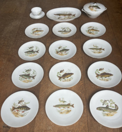 Vintage visservies van porselein (vermoedelijk Bareuther Bavaria