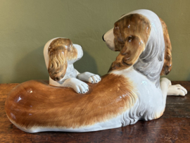 Groot Italiaans Keramisch Hondenbeeld – Spaniel met Pup – Vintage 70s