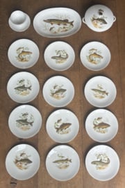 Vintage visservies van porselein (vermoedelijk Bareuther Bavaria