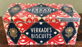 Vintage Verkade Biscuits blik – Nostalgische koektrommel (Art Deco / Vlindermotief)