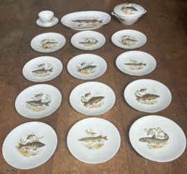 Vintage visservies van porselein (vermoedelijk Bareuther Bavaria