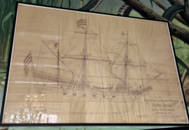 Prachtige Ingelijste Scheepsbouwtekening - Fregat "Roter Löwe" (1597)