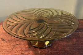 Vintage Art Deco Taartschotel op Voet – Amber Persglas (Val Saint Lambert) – Jaren '30