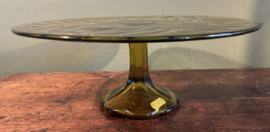 Vintage Art Deco Taartschotel op Voet – Amber Persglas (Val Saint Lambert) – Jaren '30