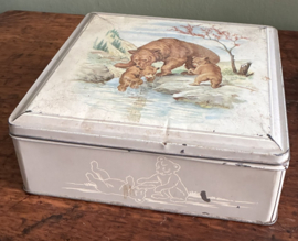 Vintage Van Melle Bewaarblik / Koektrommel met Beren – Nostalgisch & Decoratief