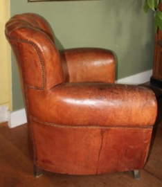 Oude Franse Schapenleder Club fauteuil