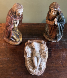 Antieke 3-delige Kerststal Set Heilige Familie – 28cm