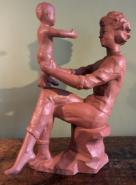 Prachtig Terracotta Beeld "Moeder en Kind" – Gesigneerd P. Peters (Piet Peters)