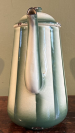 Vintage Emaille Koffiepot – Groen/Wit Gestreept