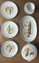 Vintage visservies van porselein (vermoedelijk Bareuther Bavaria