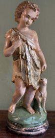 Antiek Religieus Beeld Johannes de Doper met Lam