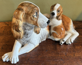 Groot Italiaans Keramisch Hondenbeeld – Spaniel met Pup – Vintage 70s