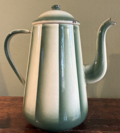 Vintage Emaille Koffiepot – Groen/Wit Gestreept
