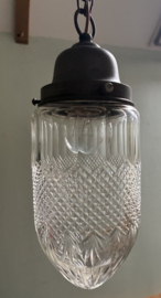 Antieke 'Eikel' Hanglamp – Geslepen Glas met Unieke Schakelketting