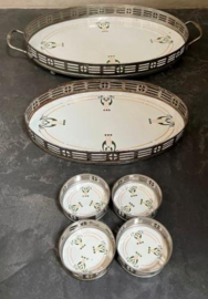 Art Deco keramieken dienbladen met  4 onderzetters