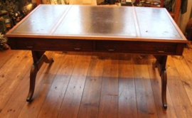 Mahonie houten Bureau tafel met leder ingelegd