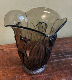 Prachtige Art Deco Fumé Glazen Vaas "Belge" met Tulpenreliëf – Jaren '30