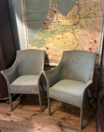 Set van 2 Vintage Gevlochten Armstoelen – Grijs/Groen (Epe)