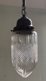 Antieke 'Eikel' Hanglamp – Geslepen Glas met Unieke Schakelketting