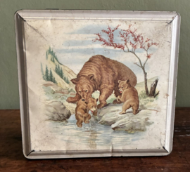 Vintage Van Melle Bewaarblik / Koektrommel met Beren – Nostalgisch & Decoratief