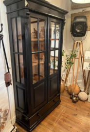 Prachtige Antieke Zwarte Vitrinekast / Buffetkast