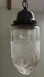 Antieke 'Eikel' Hanglamp – Geslepen Glas met Unieke Schakelketting