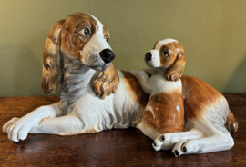 Groot Italiaans Keramisch Hondenbeeld – Spaniel met Pup – Vintage 70s