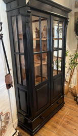 Prachtige Antieke Zwarte Vitrinekast / Buffetkast
