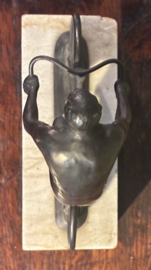 Antieke Art Deco Wielrenner op Marmeren Voet – Jaren 20/30 (Wielrennen)