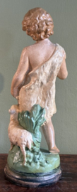 Antiek Religieus Beeld Johannes de Doper met Lam