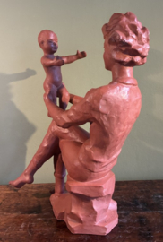 Prachtig Terracotta Beeld "Moeder en Kind" – Gesigneerd P. Peters (Piet Peters)