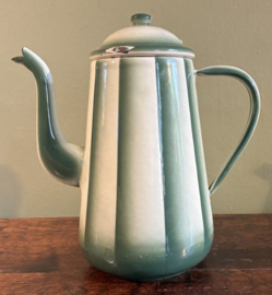 Vintage Emaille Koffiepot – Groen/Wit Gestreept
