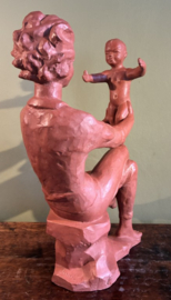 Prachtig Terracotta Beeld "Moeder en Kind" – Gesigneerd P. Peters (Piet Peters)
